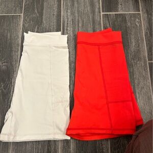 2 pairs of biker shorts, red and white, aerie offline, mesh pockets